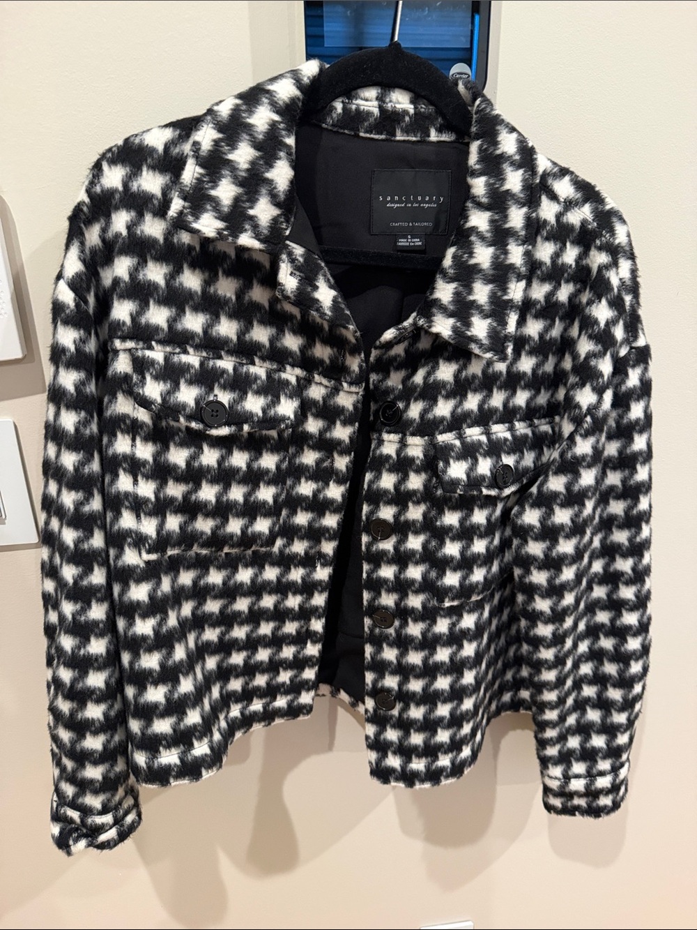 Sanctuary Black & White Houndstooth Crop Jacket